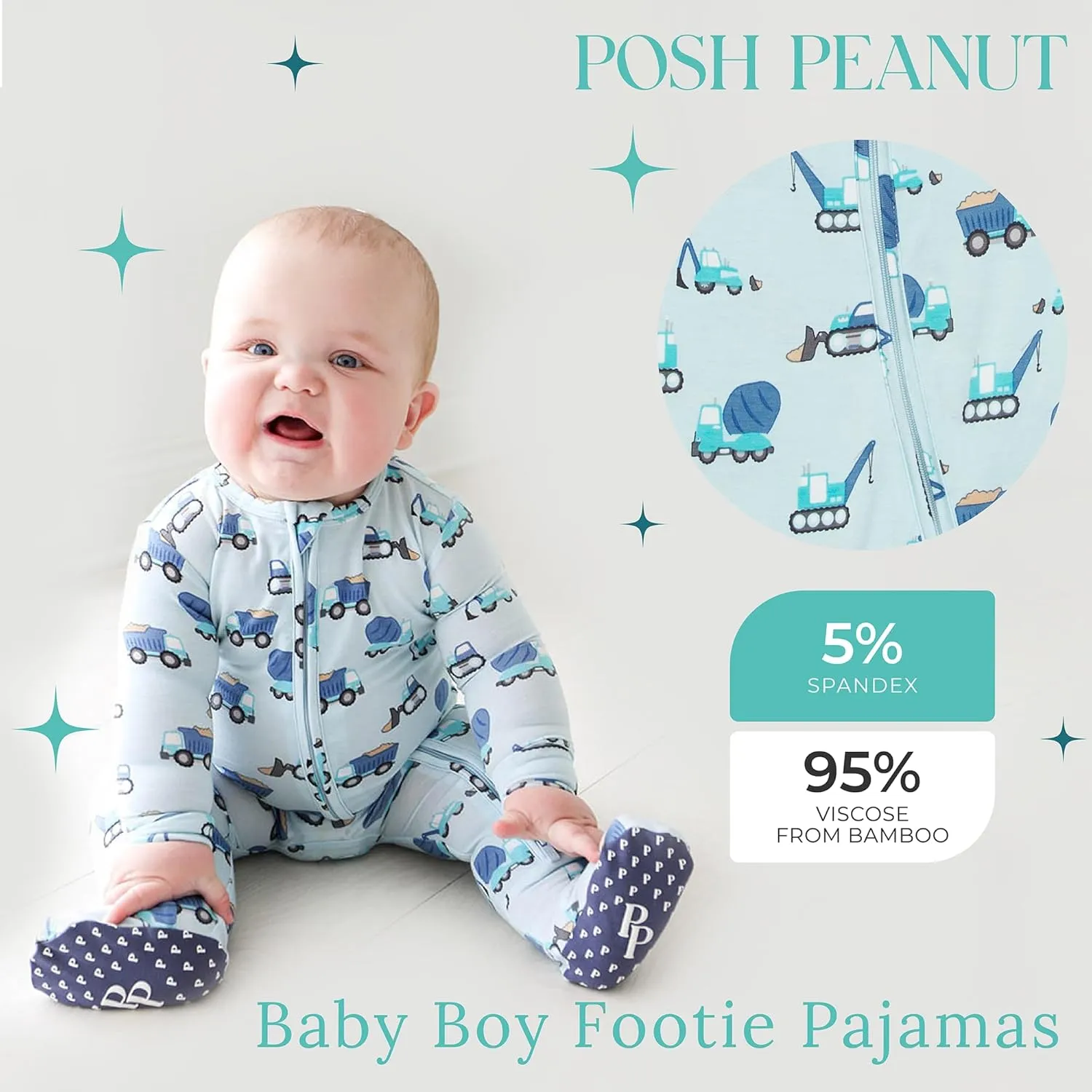 Posh Peanut Baby Boy Footie Pajamas - Soft Viscose Made from Bamboo 2 Way Zipper Sleepers & Onesies