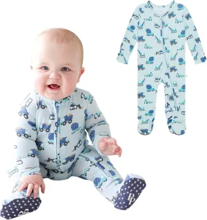 Posh Peanut Baby Boy Footie Pajamas - Soft Viscose Made from Bamboo 2 Way Zipper Sleepers & Onesies