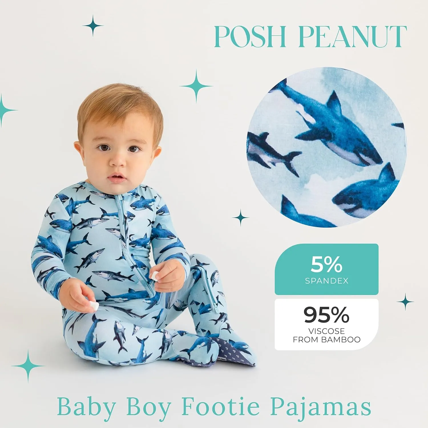 Posh Peanut Baby Boy Footie Pajamas - Soft Viscose Made from Bamboo 2 Way Zipper Sleepers & Onesies