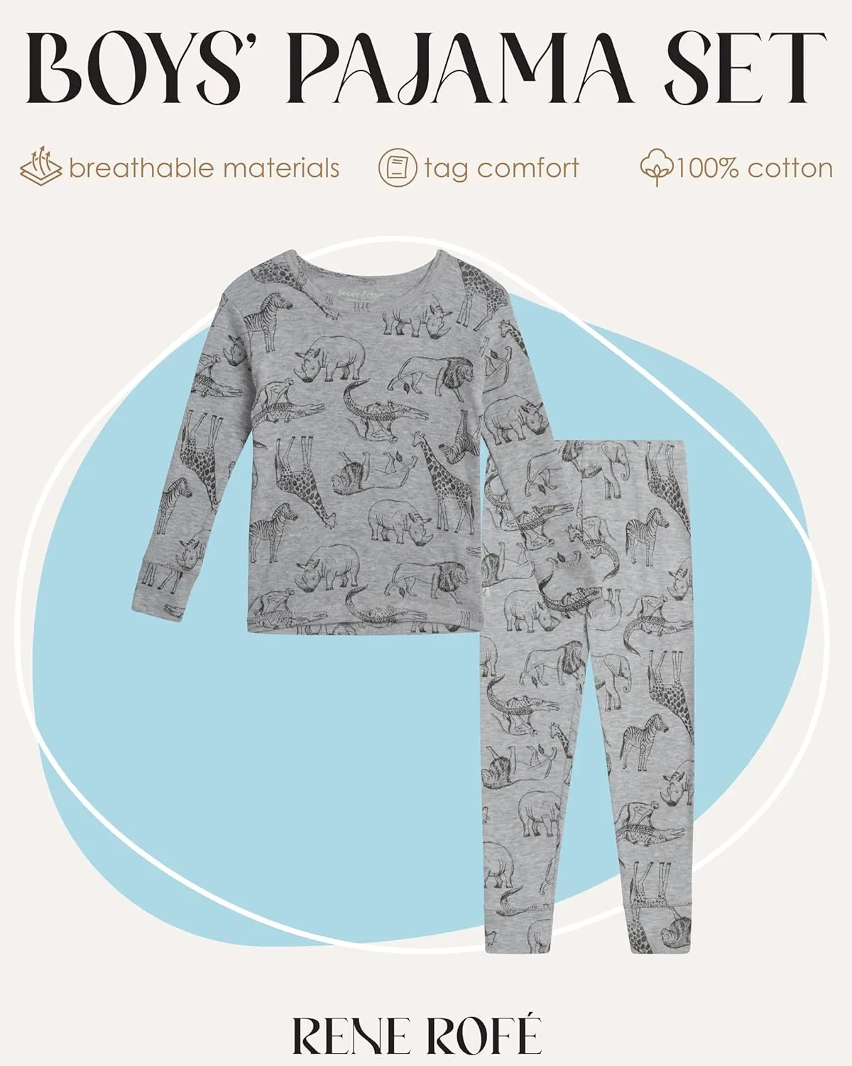 Rene Rofe Toddler Boys' Pajama Set - 2 Piece Snug Fit Long Sleeve Top and Pajama Bottoms - Cotton Sleepwear for Boys (2T-4T)