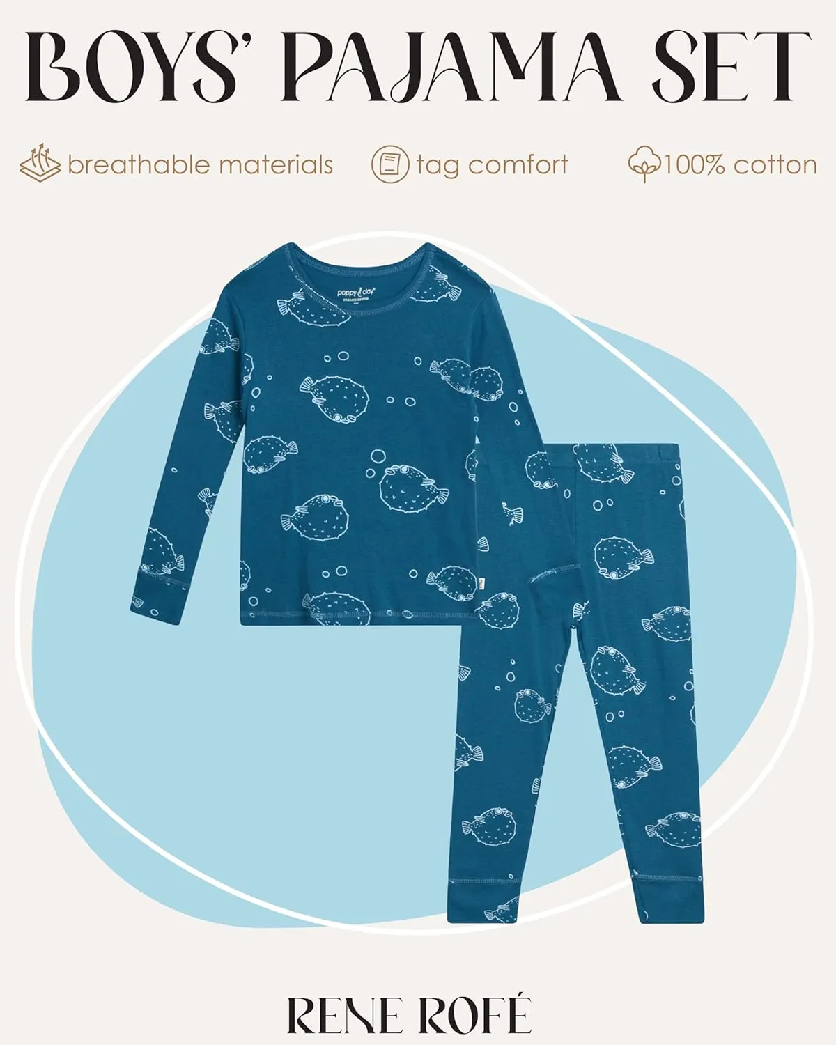 Rene Rofe Toddler Boys' Pajama Set - 2 Piece Snug Fit Long Sleeve Top and Pajama Bottoms - Cotton Sleepwear for Boys (2T-4T)