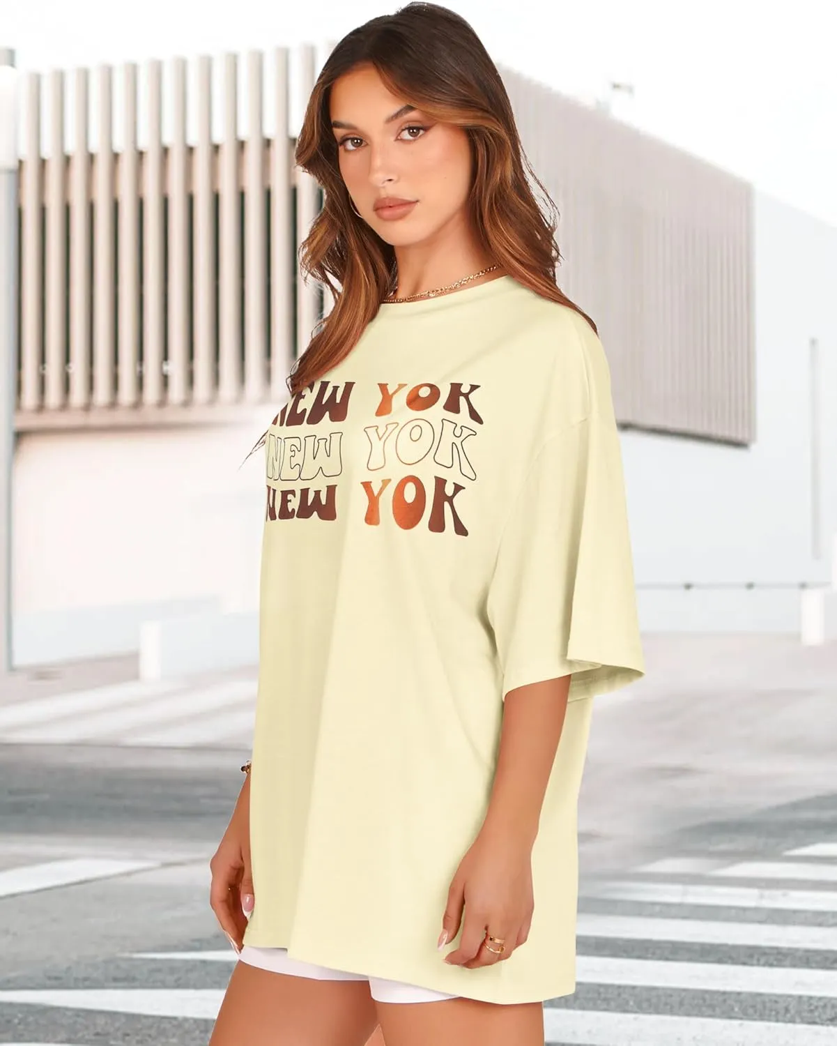 rosemia Oversized Tshirts for Women Summer Short Sleeve Round Neck Graphic Tee Shirt