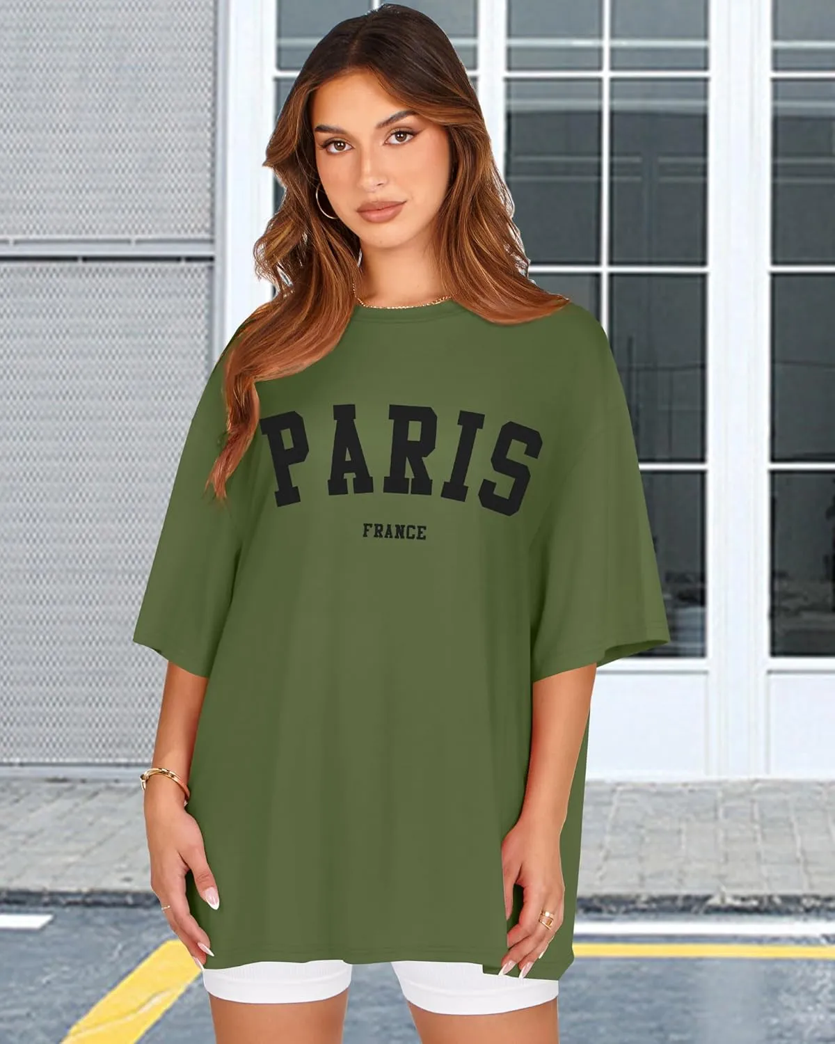 rosemia Oversized Tshirts for Women Summer Short Sleeve Round Neck Graphic Tee Shirt