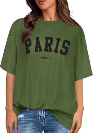 rosemia Oversized Tshirts for Women Summer Short Sleeve Round Neck Graphic Tee Shirt
