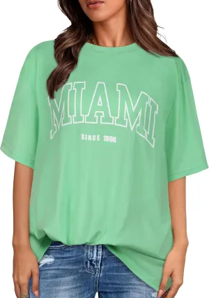 rosemia Oversized Tshirts for Women Summer Short Sleeve Round Neck Graphic Tee Shirt