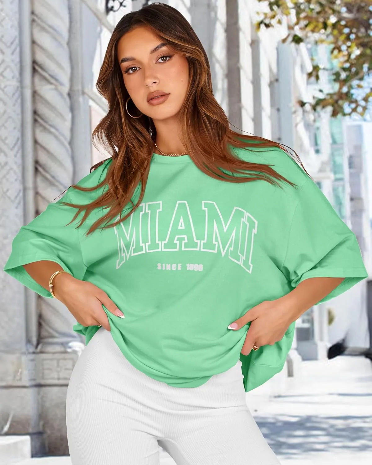rosemia Oversized Tshirts for Women Summer Short Sleeve Round Neck Graphic Tee Shirt