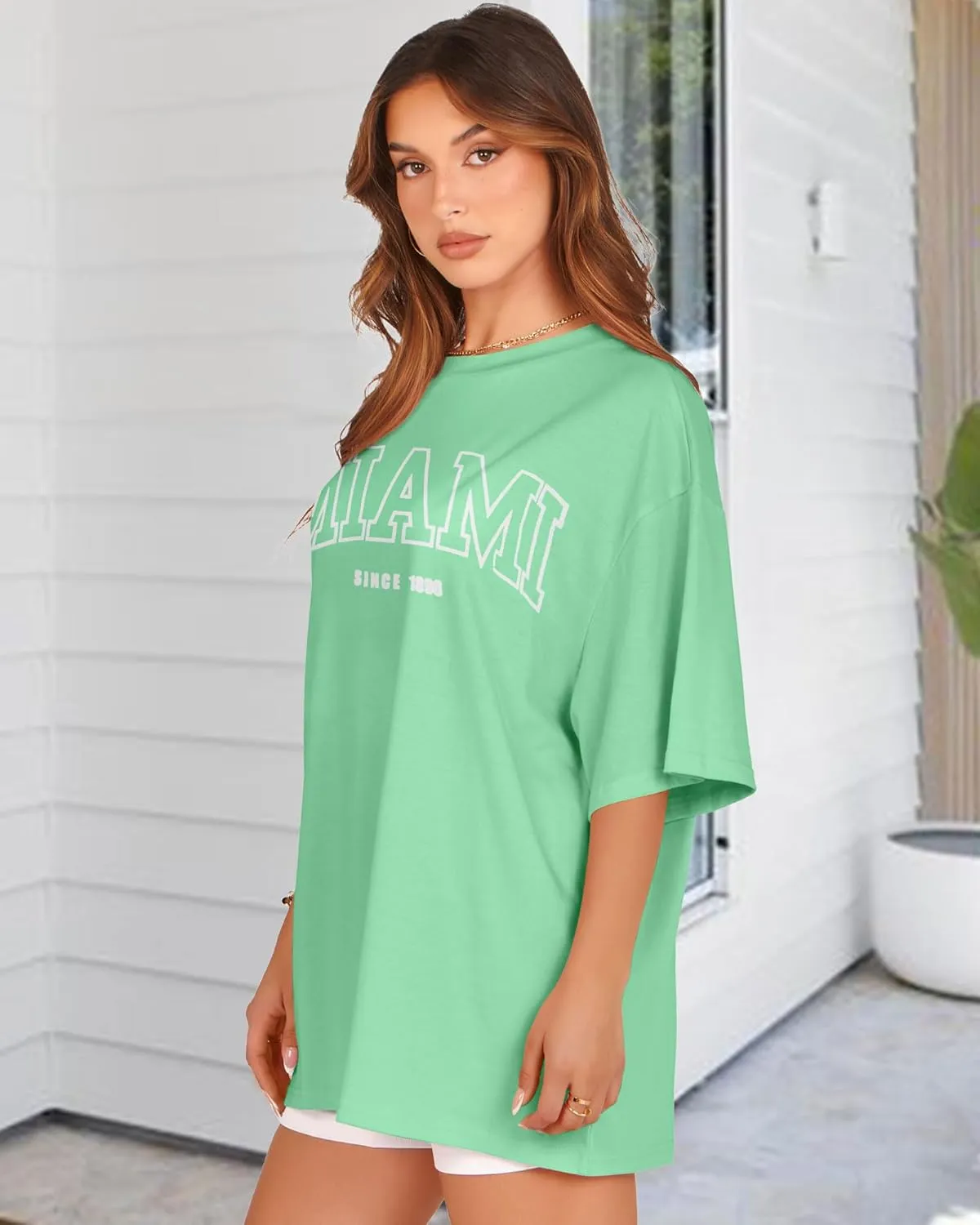 rosemia Oversized Tshirts for Women Summer Short Sleeve Round Neck Graphic Tee Shirt