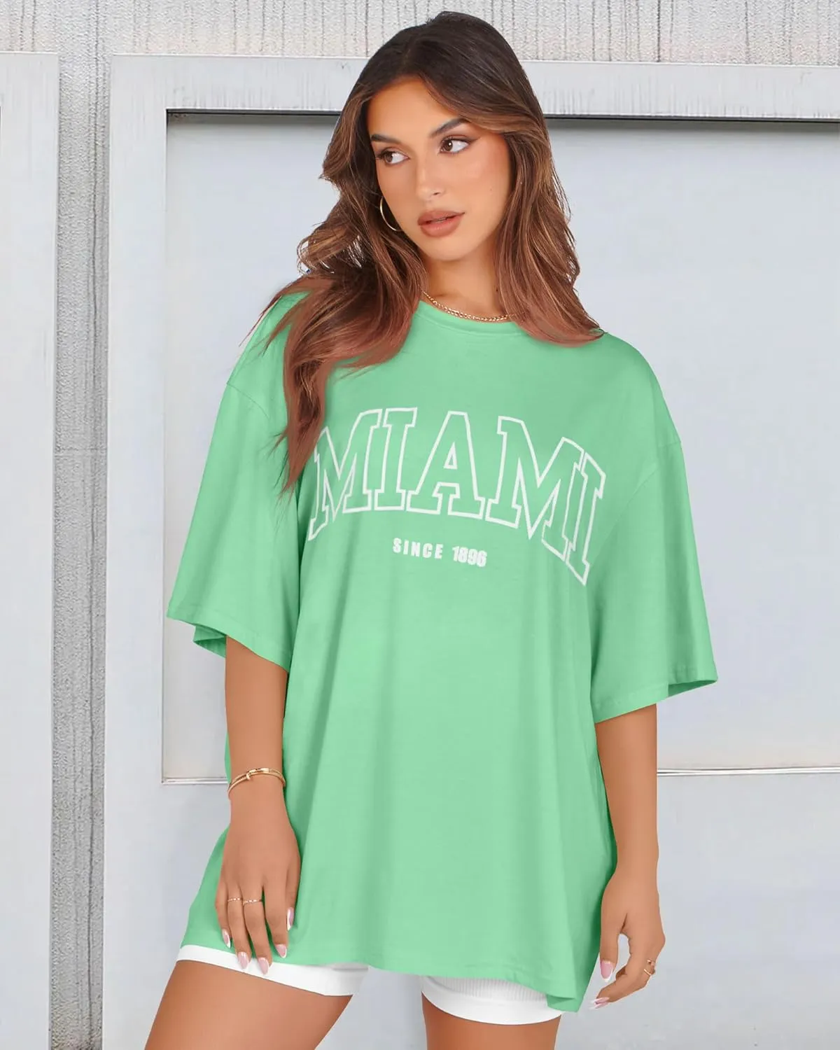 rosemia Oversized Tshirts for Women Summer Short Sleeve Round Neck Graphic Tee Shirt