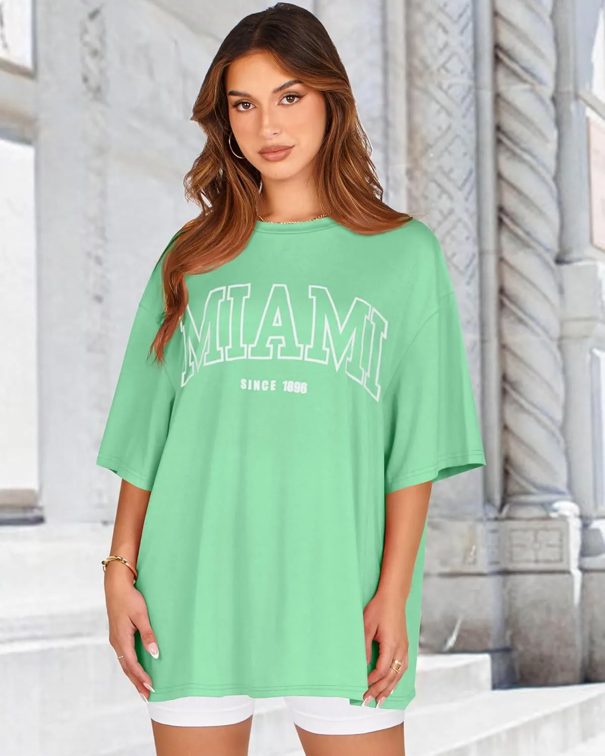 rosemia Oversized Tshirts for Women Summer Short Sleeve Round Neck Graphic Tee Shirt