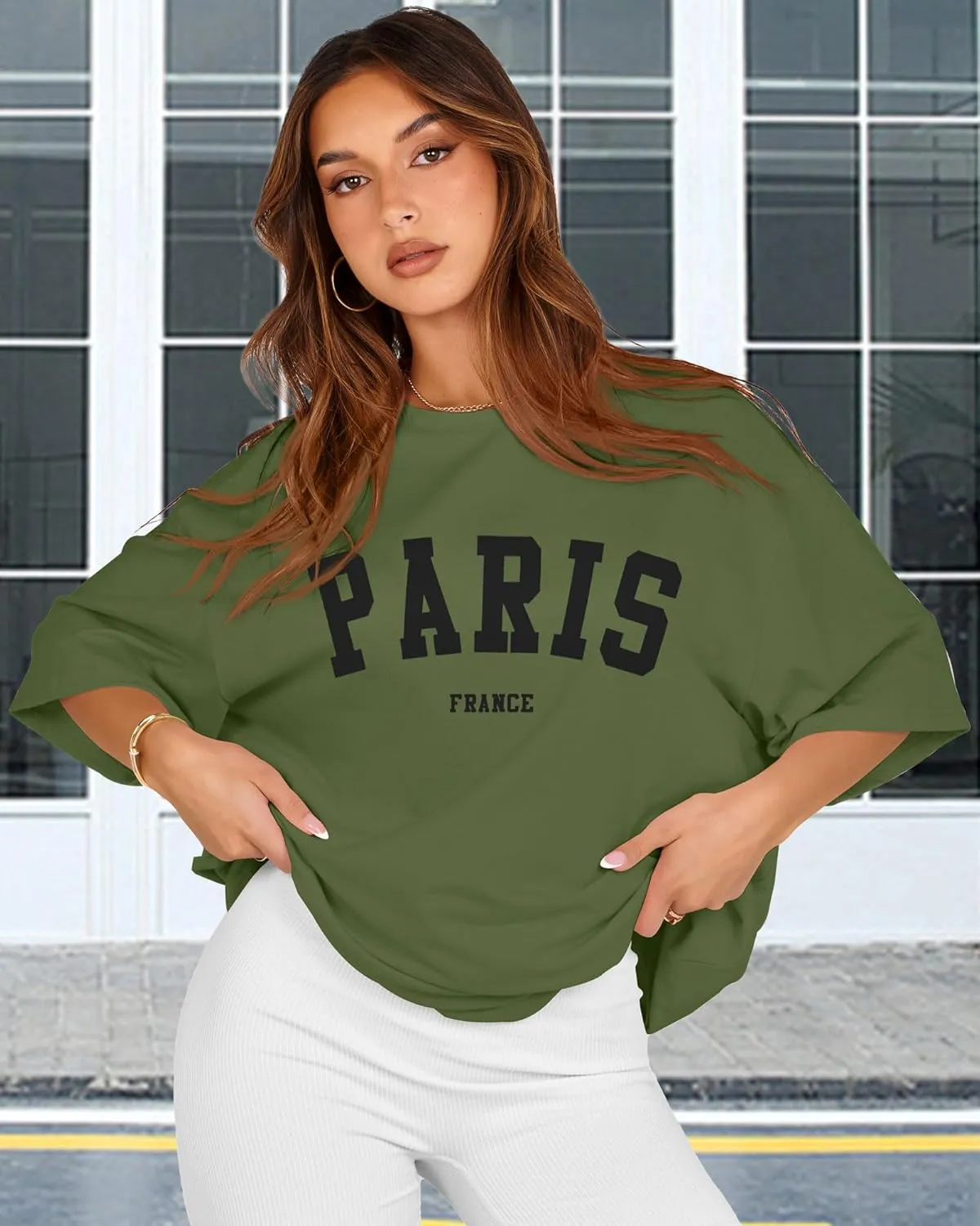 rosemia Oversized Tshirts for Women Summer Short Sleeve Round Neck Graphic Tee Shirt