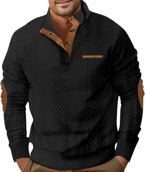 RTRDE Men's Casual Button Up Sweaters Pullover Jacquard Long Sleeve Henley Neck Athletic Workout Sweatshirts, M-3XL