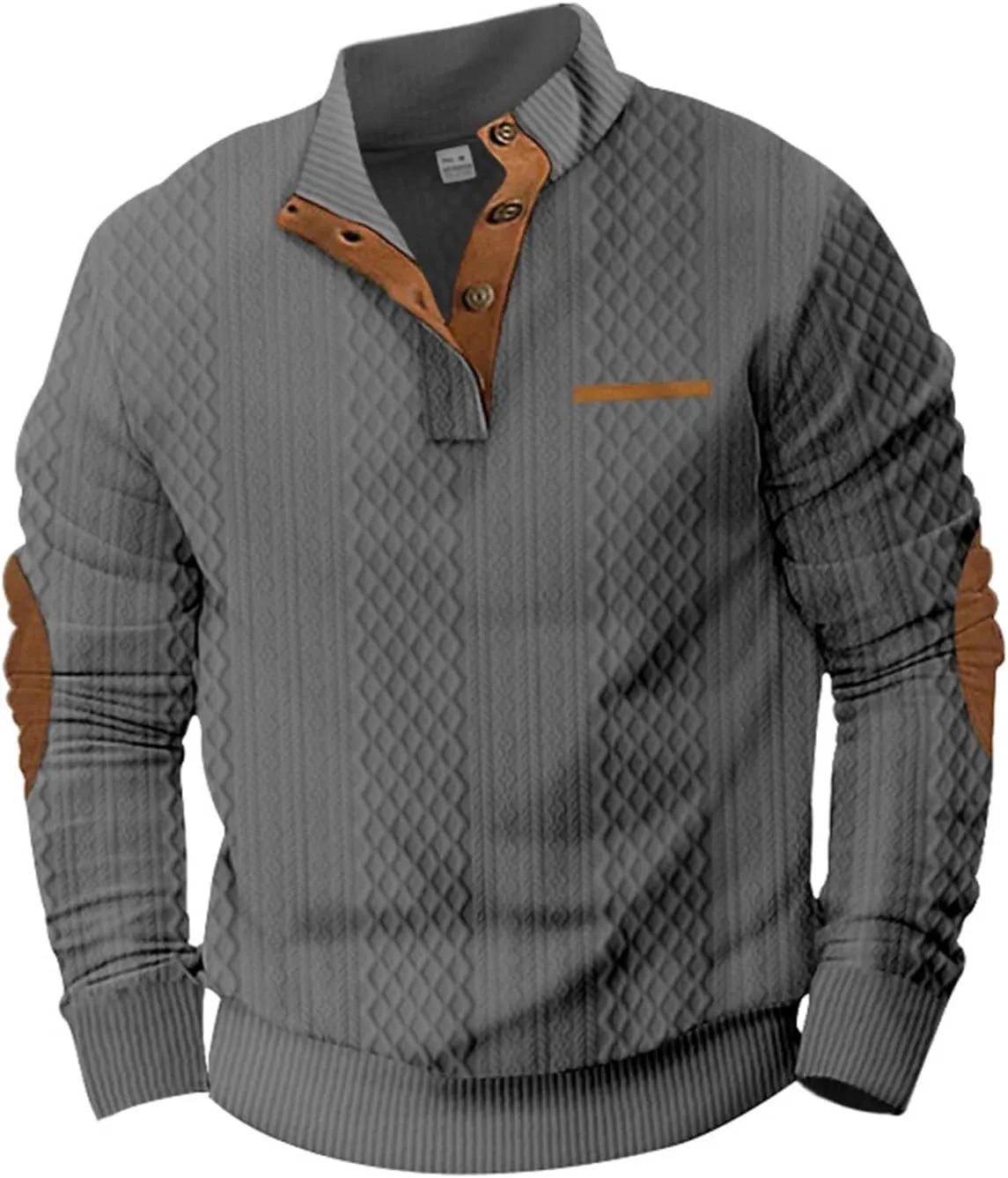 RTRDE Men's Casual Button Up Sweaters Pullover Jacquard Long Sleeve Henley Neck Athletic Workout Sweatshirts, M-3XL