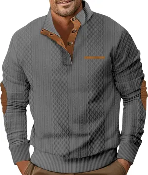 RTRDE Men's Casual Button Up Sweaters Pullover Jacquard Long Sleeve Henley Neck Athletic Workout Sweatshirts, M-3XL