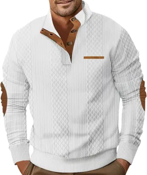 RTRDE Men's Casual Button Up Sweaters Pullover Jacquard Long Sleeve Henley Neck Athletic Workout Sweatshirts, M-3XL