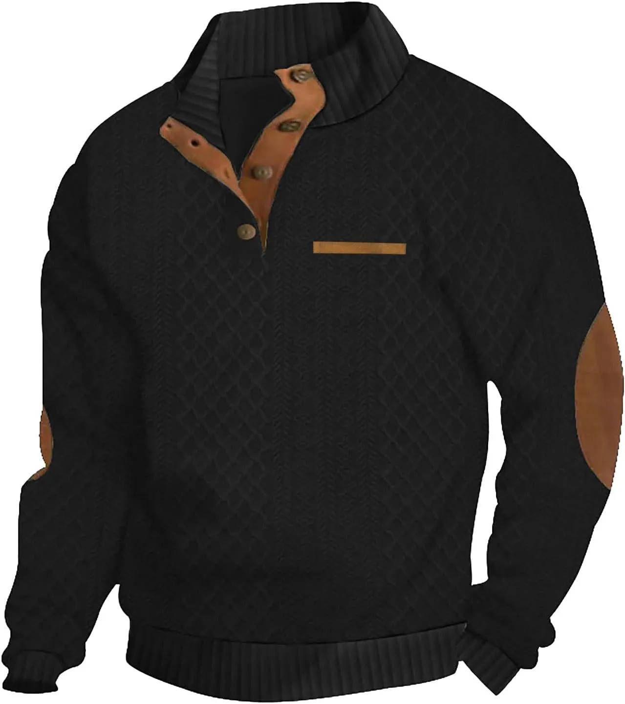 RTRDE Men's Casual Button Up Sweaters Pullover Jacquard Long Sleeve Henley Neck Athletic Workout Sweatshirts, M-3XL