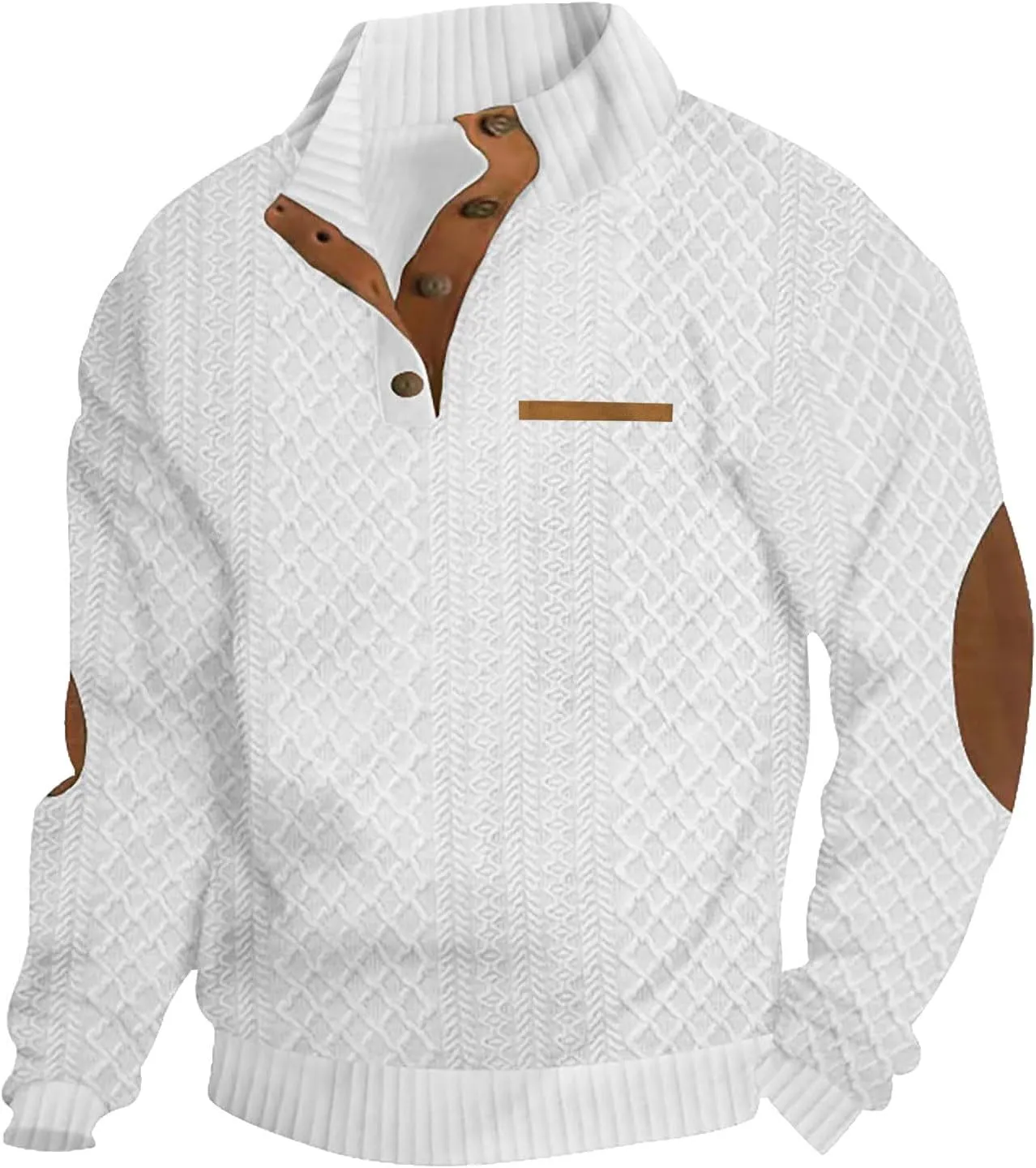 RTRDE Men's Casual Button Up Sweaters Pullover Jacquard Long Sleeve Henley Neck Athletic Workout Sweatshirts, M-3XL