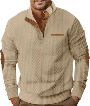 RTRDE Men's Casual Button Up Sweaters Pullover Jacquard Long Sleeve Henley Neck Athletic Workout Sweatshirts, M-3XL