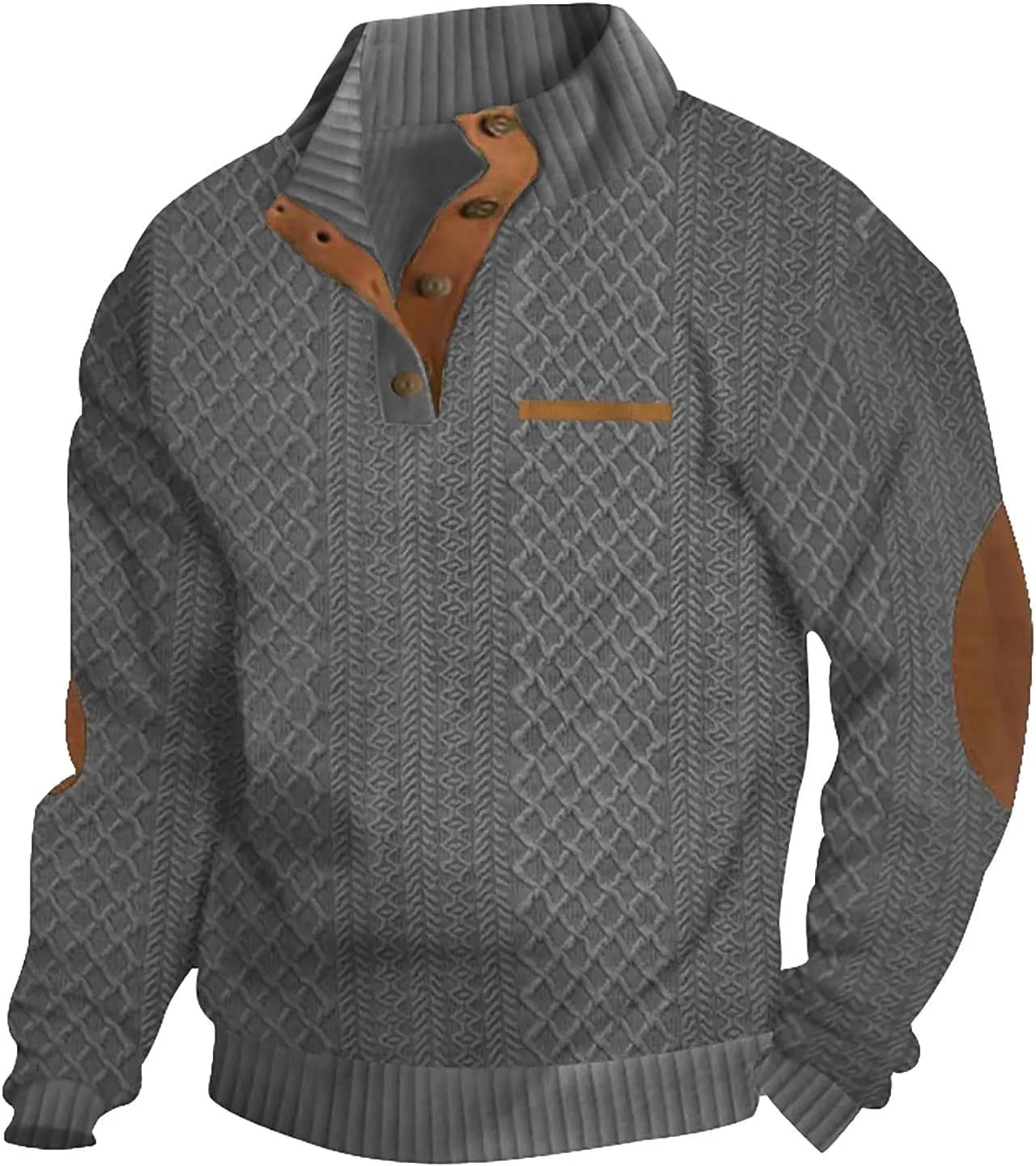RTRDE Men's Casual Button Up Sweaters Pullover Jacquard Long Sleeve Henley Neck Athletic Workout Sweatshirts, M-3XL