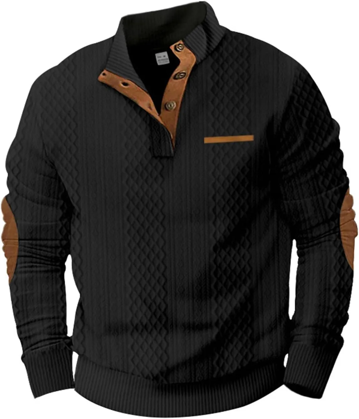 RTRDE Men's Casual Button Up Sweaters Pullover Jacquard Long Sleeve Henley Neck Athletic Workout Sweatshirts, M-3XL
