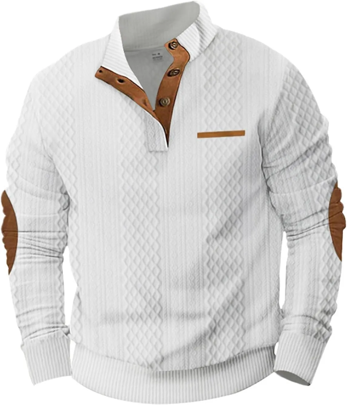 RTRDE Men's Casual Button Up Sweaters Pullover Jacquard Long Sleeve Henley Neck Athletic Workout Sweatshirts, M-3XL