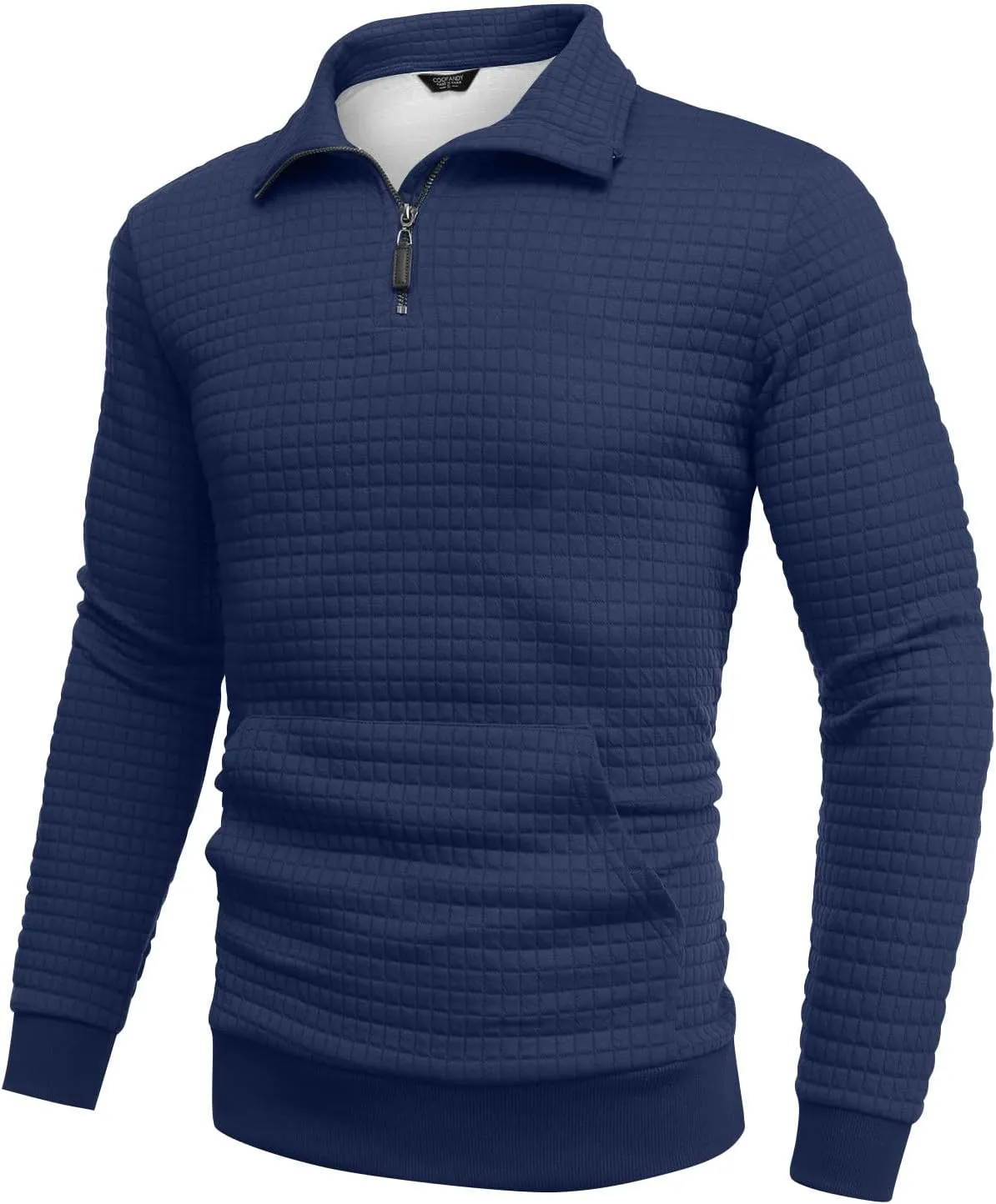 RTRDE Men's Sweatshirts Fashion Quarter Zip Sweatshirt Long Sleeve Solid Plaid Jacquard Pullovers Sweatshirts, S-4XL
