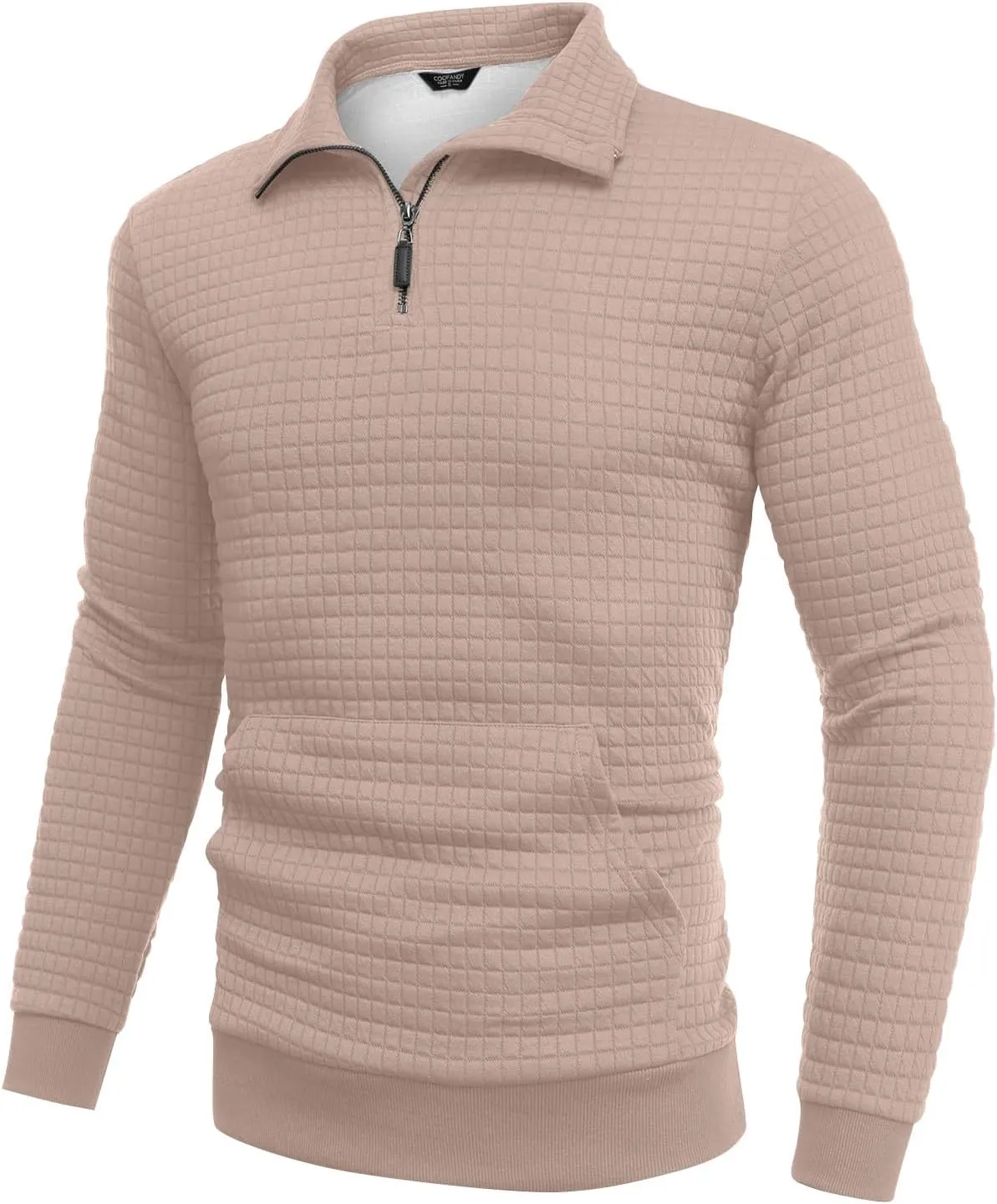 RTRDE Men's Sweatshirts Fashion Quarter Zip Sweatshirt Long Sleeve Solid Plaid Jacquard Pullovers Sweatshirts, S-4XL