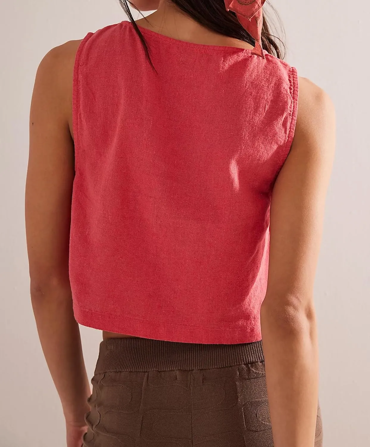 SAFRISIOR Womens Linen Crop Tank Tops 2025 Cotton Summer Sleeveless Shirts Side Split Tie Cute Beach Cropped Vest Tee