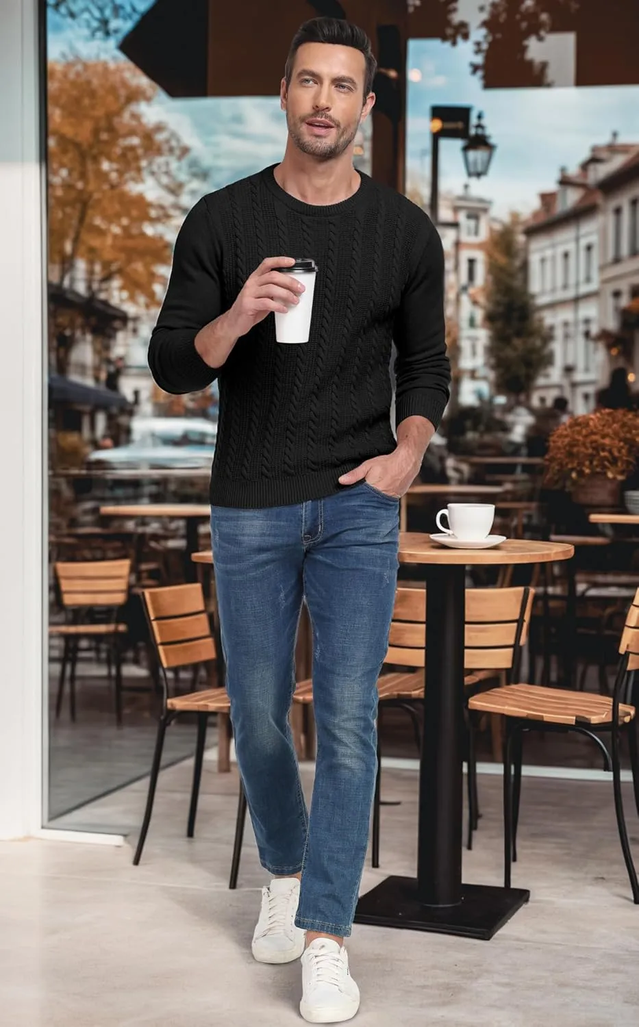 Sailwind Men's Crewneck Pullover Sweater Casual Knitted Twist Sweaters