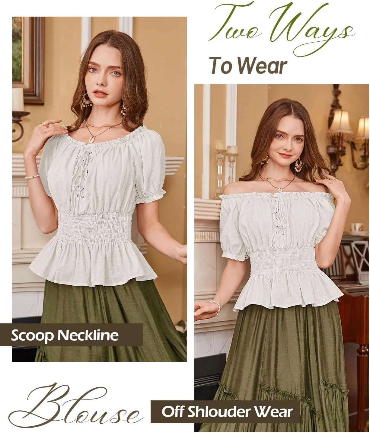Scarlet Darkness Women Renaissance Off Shoulder Blouse Smocked Waist Pirate Shirt Peplum Tops