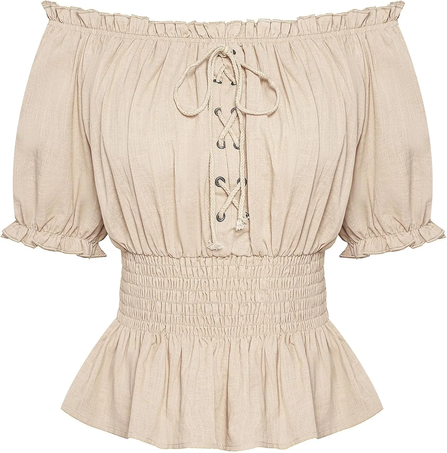 Scarlet Darkness Women Renaissance Off Shoulder Blouse Smocked Waist Pirate Shirt Peplum Tops
