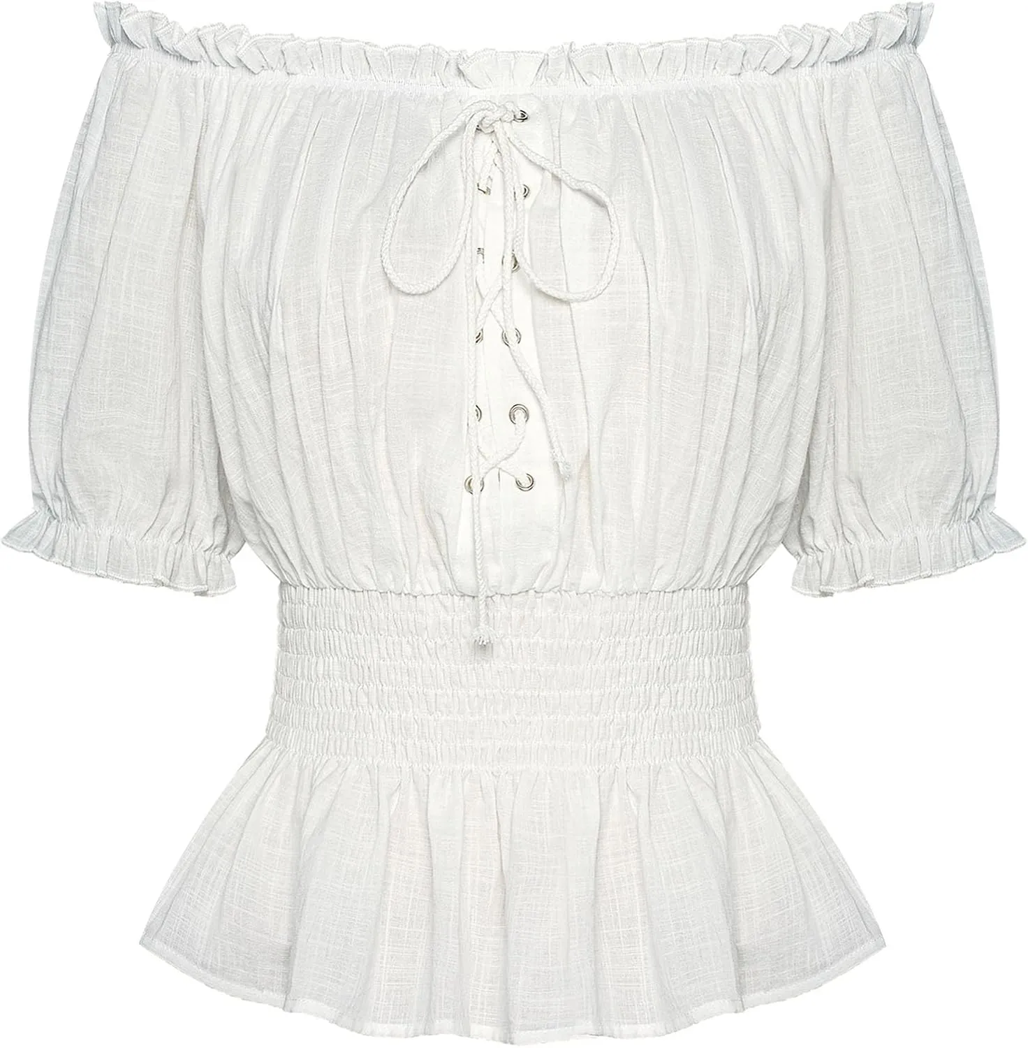 Scarlet Darkness Women Renaissance Off Shoulder Blouse Smocked Waist Pirate Shirt Peplum Tops