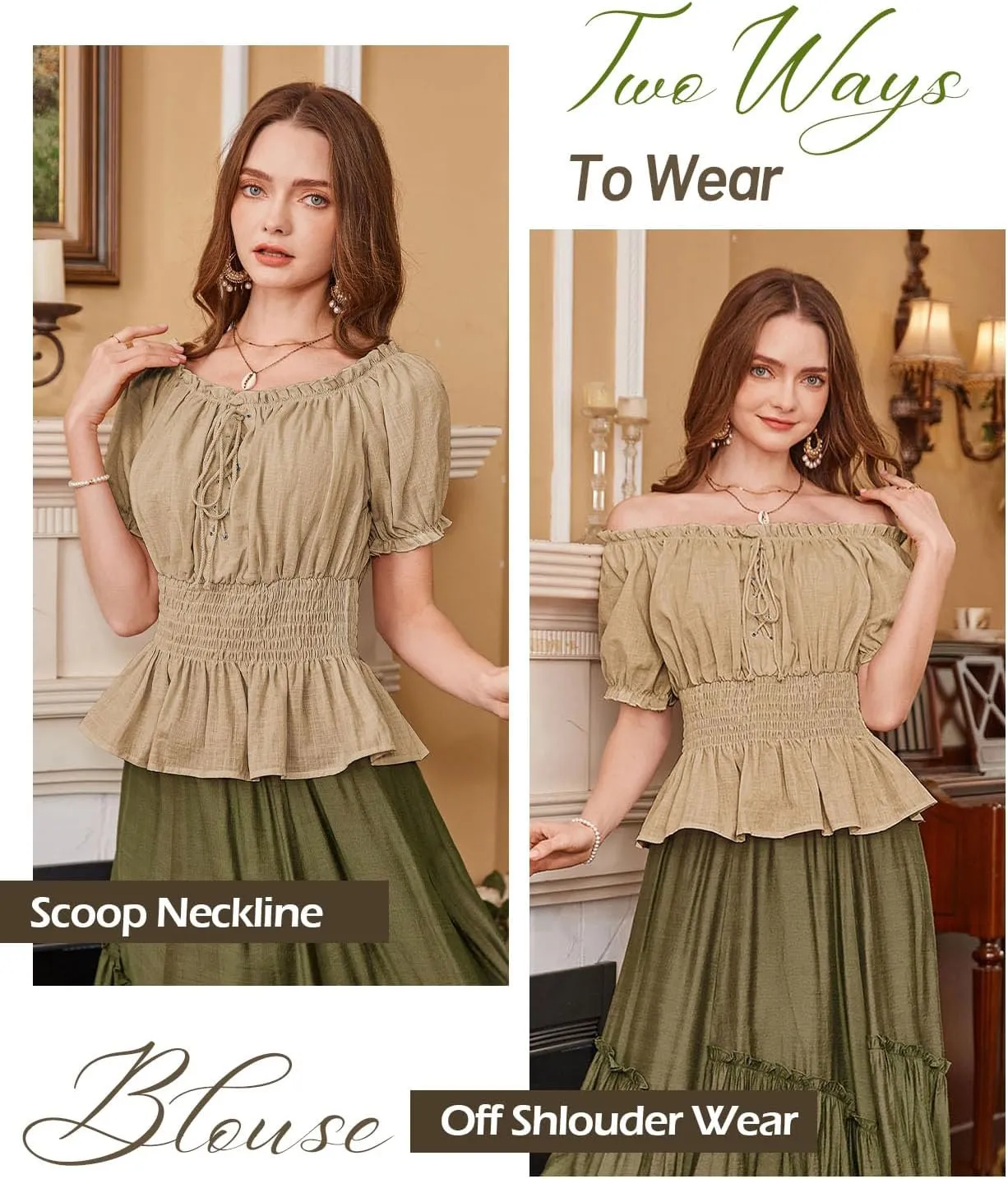 Scarlet Darkness Women Renaissance Off Shoulder Blouse Smocked Waist Pirate Shirt Peplum Tops