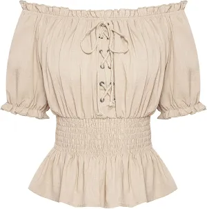 Scarlet Darkness Women Renaissance Off Shoulder Blouse Smocked Waist Pirate Shirt Peplum Tops