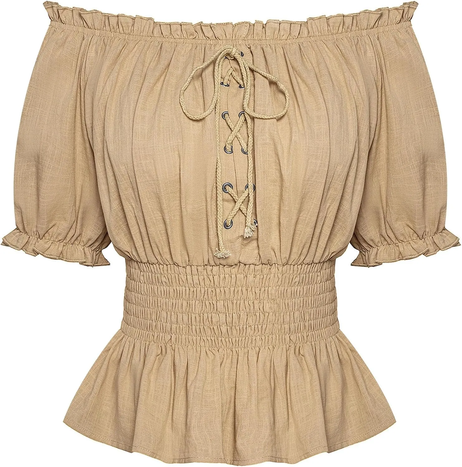 Scarlet Darkness Women Renaissance Off Shoulder Blouse Smocked Waist Pirate Shirt Peplum Tops