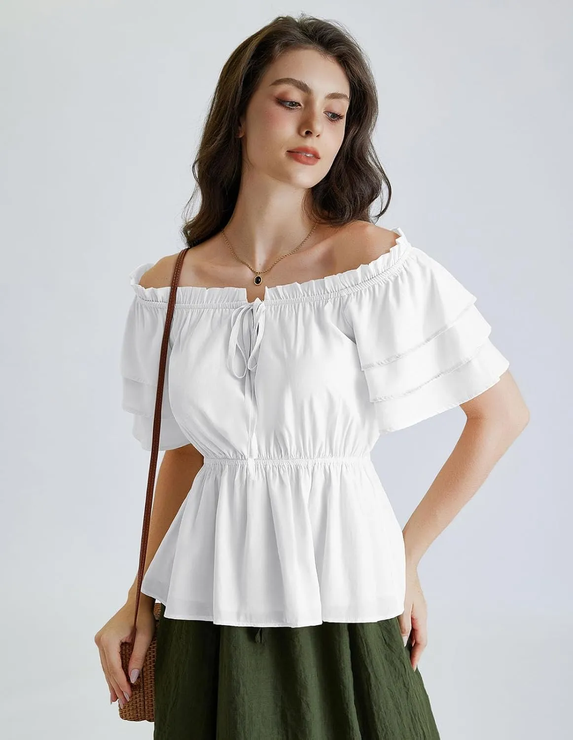Scarlet Darkness Women Summer Shirt Ruffled Sleeve Tops Off Shoulder Renaissance Pirate Blouse