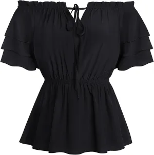 Scarlet Darkness Women Summer Shirt Ruffled Sleeve Tops Off Shoulder Renaissance Pirate Blouse
