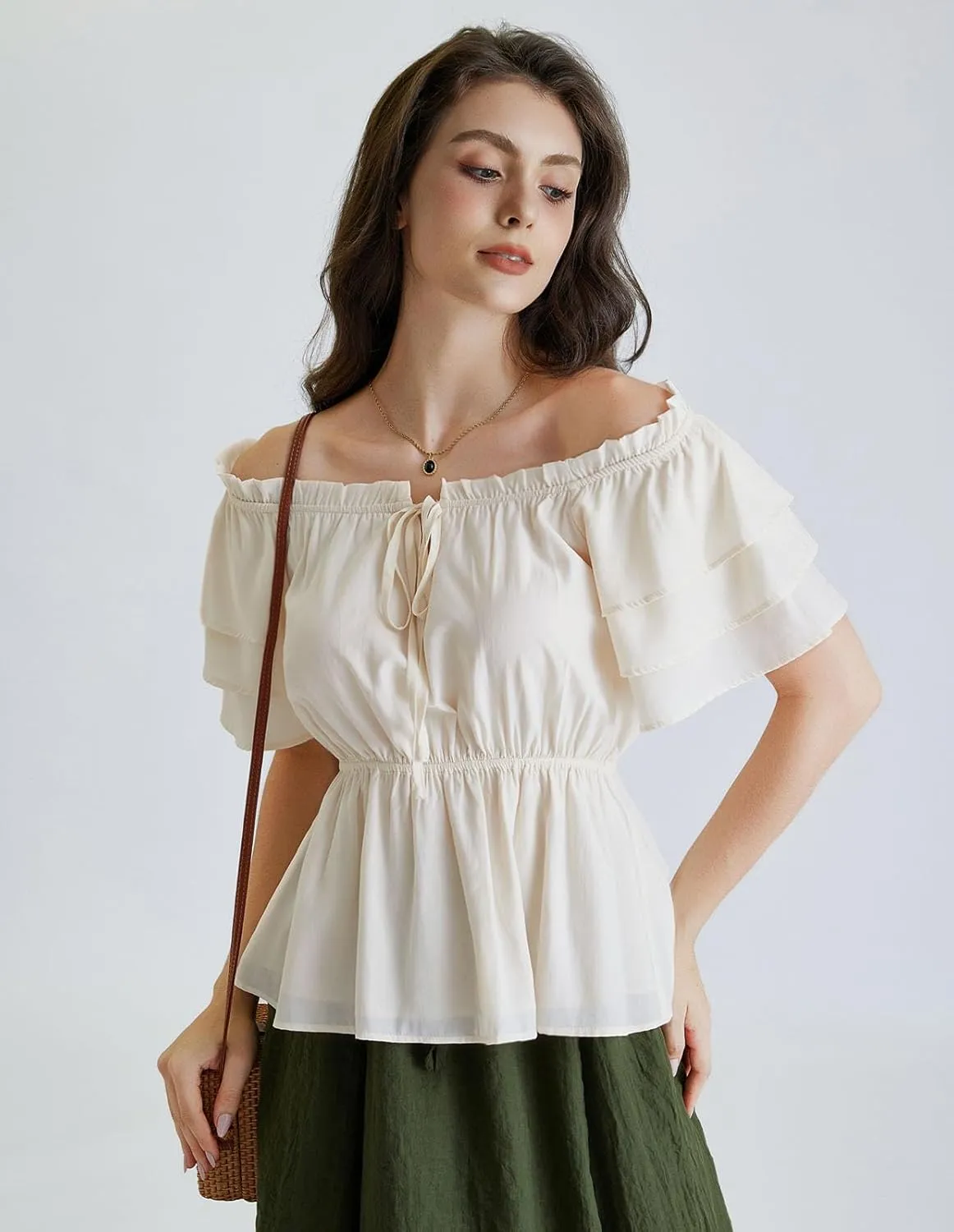 Scarlet Darkness Women Summer Shirt Ruffled Sleeve Tops Off Shoulder Renaissance Pirate Blouse