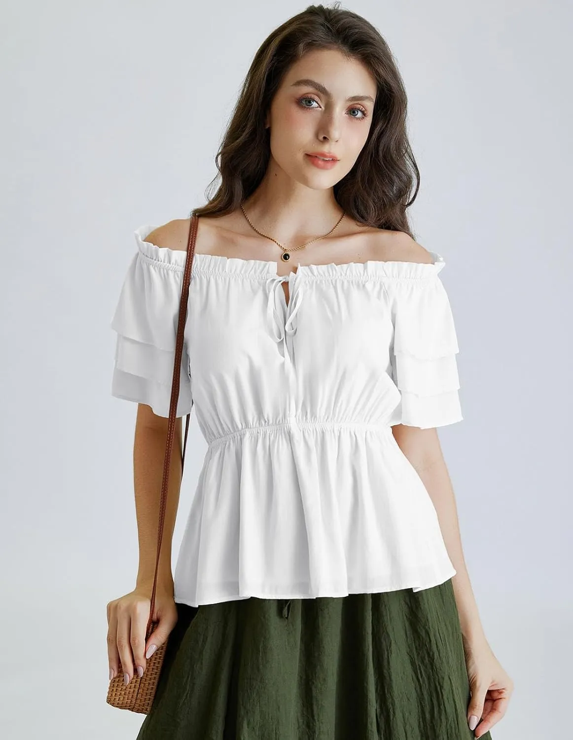Scarlet Darkness Women Summer Shirt Ruffled Sleeve Tops Off Shoulder Renaissance Pirate Blouse