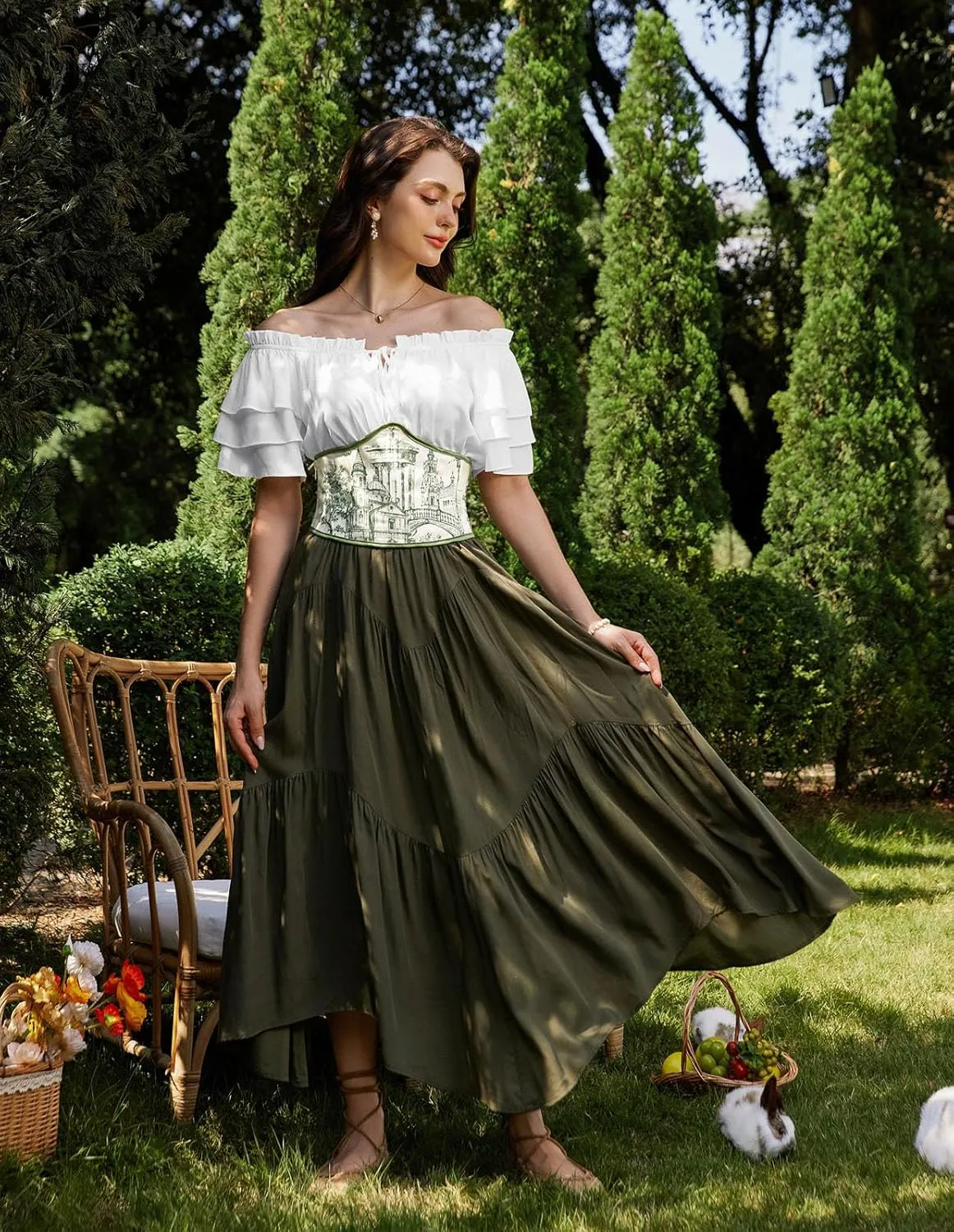 Scarlet Darkness Women Summer Shirt Ruffled Sleeve Tops Off Shoulder Renaissance Pirate Blouse