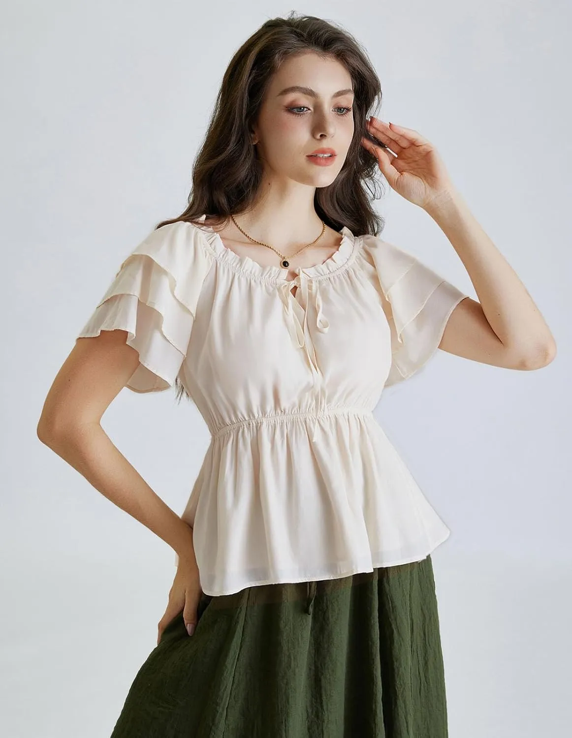 Scarlet Darkness Women Summer Shirt Ruffled Sleeve Tops Off Shoulder Renaissance Pirate Blouse