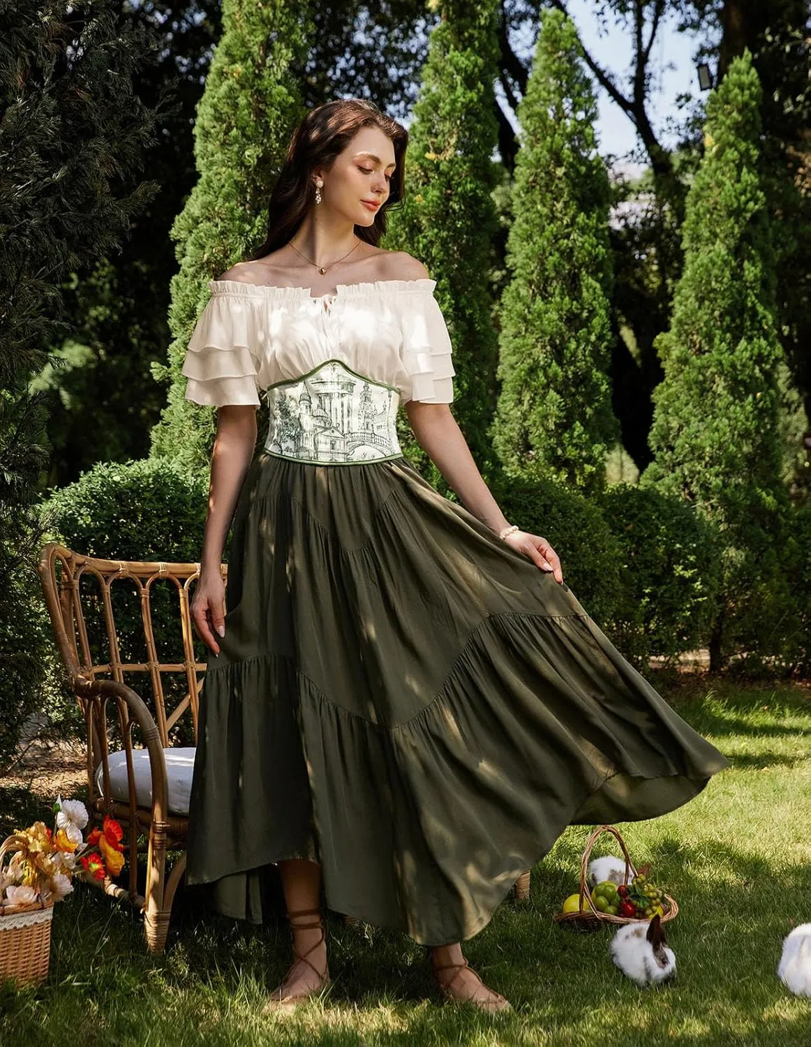 Scarlet Darkness Women Summer Shirt Ruffled Sleeve Tops Off Shoulder Renaissance Pirate Blouse