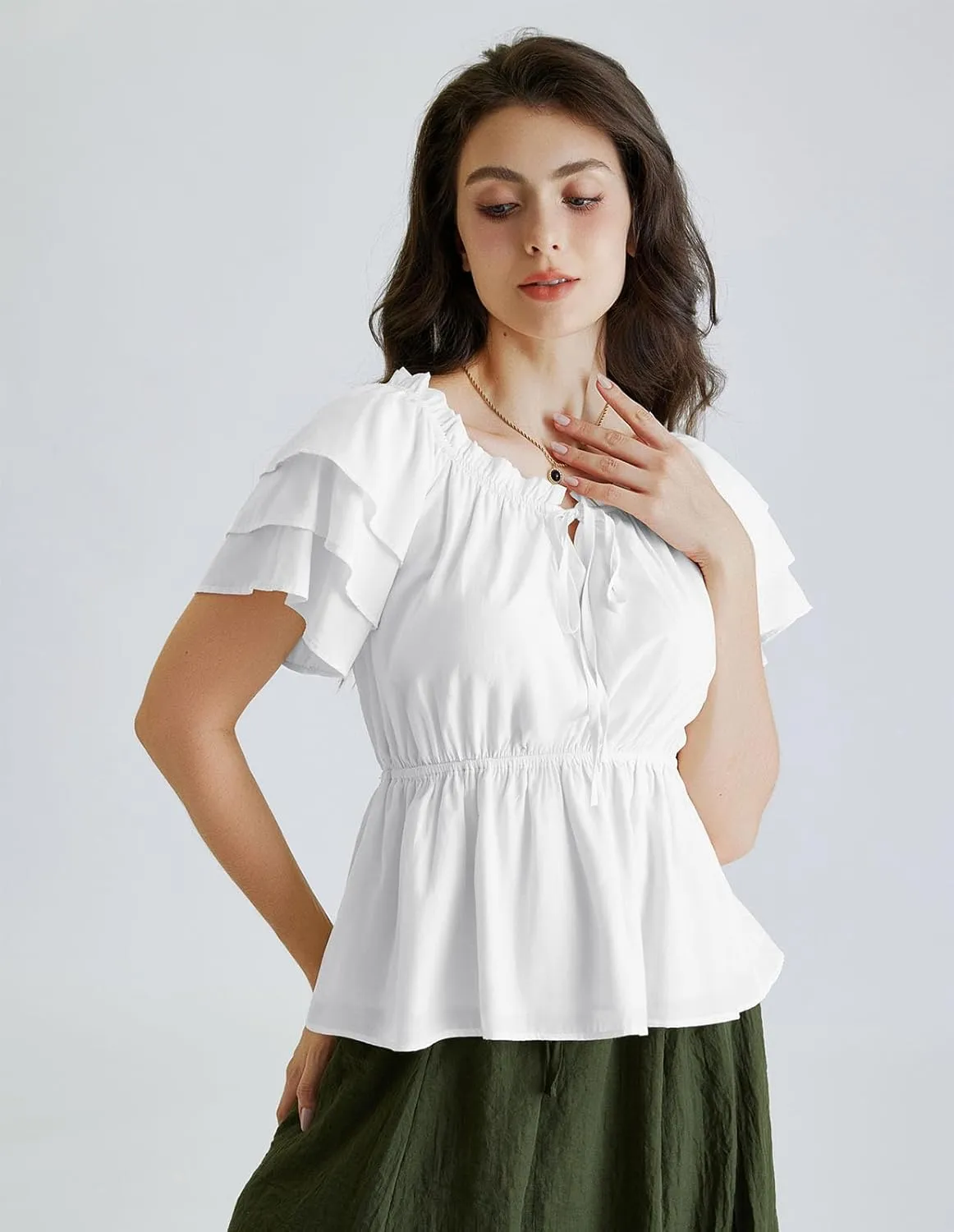 Scarlet Darkness Women Summer Shirt Ruffled Sleeve Tops Off Shoulder Renaissance Pirate Blouse