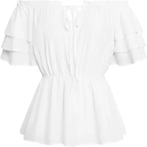 Scarlet Darkness Women Summer Shirt Ruffled Sleeve Tops Off Shoulder Renaissance Pirate Blouse