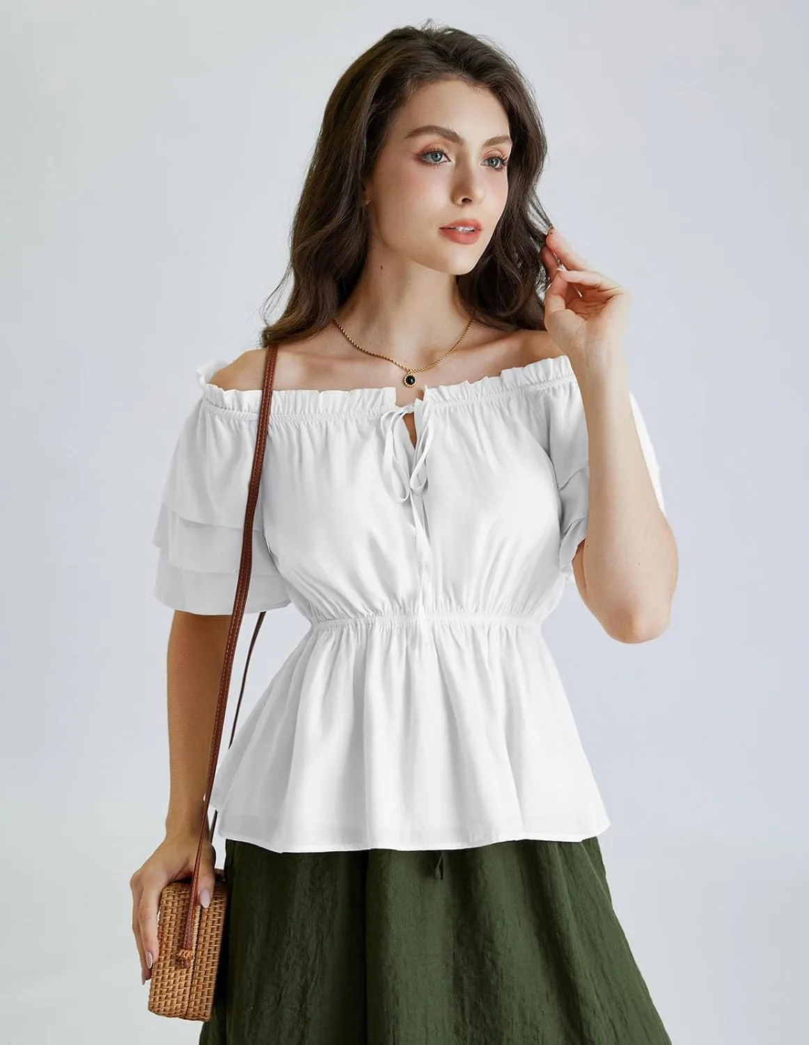 Scarlet Darkness Women Summer Shirt Ruffled Sleeve Tops Off Shoulder Renaissance Pirate Blouse