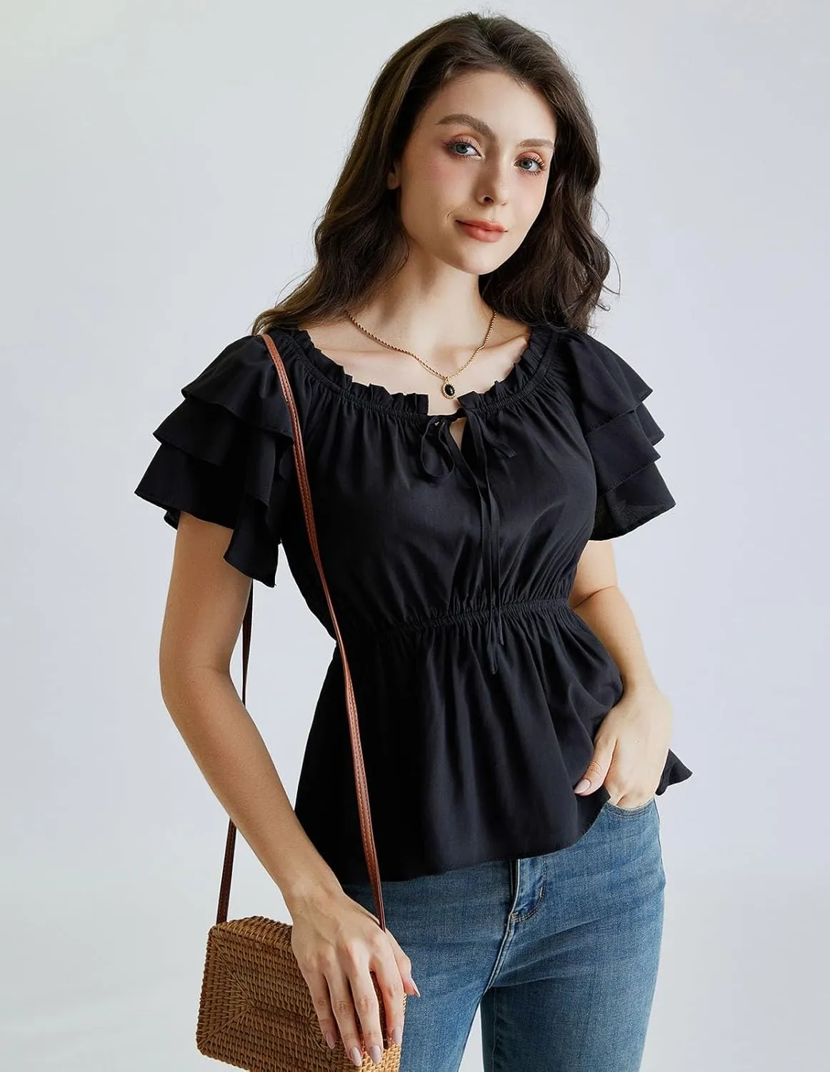 Scarlet Darkness Women Summer Shirt Ruffled Sleeve Tops Off Shoulder Renaissance Pirate Blouse