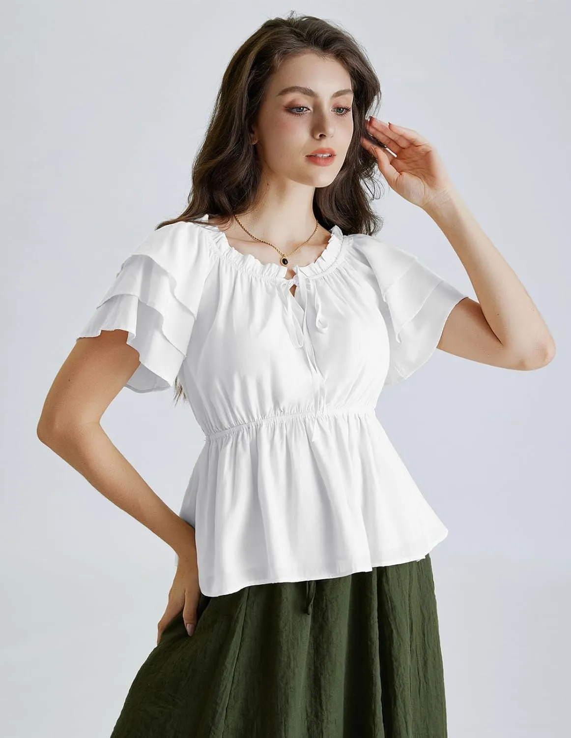 Scarlet Darkness Women Summer Shirt Ruffled Sleeve Tops Off Shoulder Renaissance Pirate Blouse