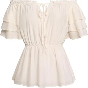 Scarlet Darkness Women Summer Shirt Ruffled Sleeve Tops Off Shoulder Renaissance Pirate Blouse