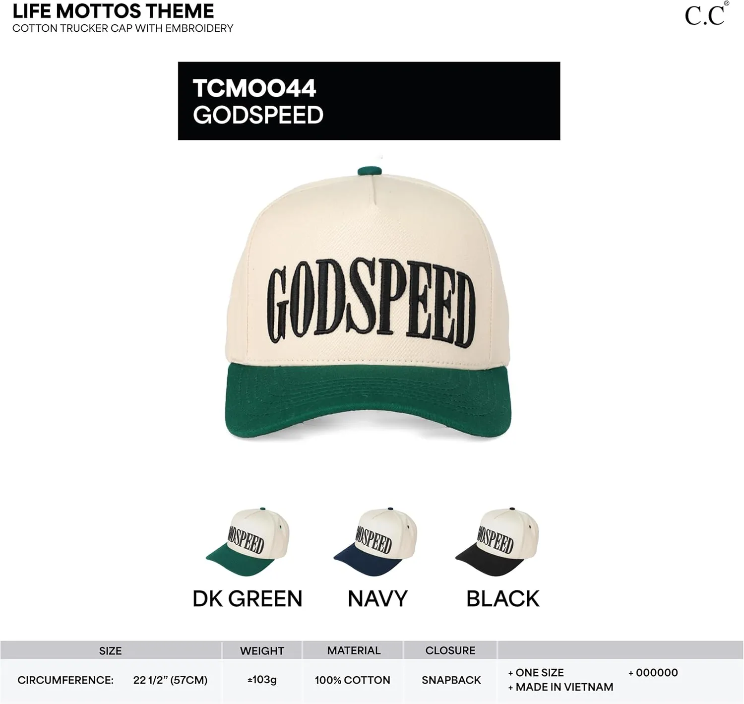 ScarvesMe Women Godspeed Embroidery Two Tone Cotton Snapback Trucker Hat Baseball Cap