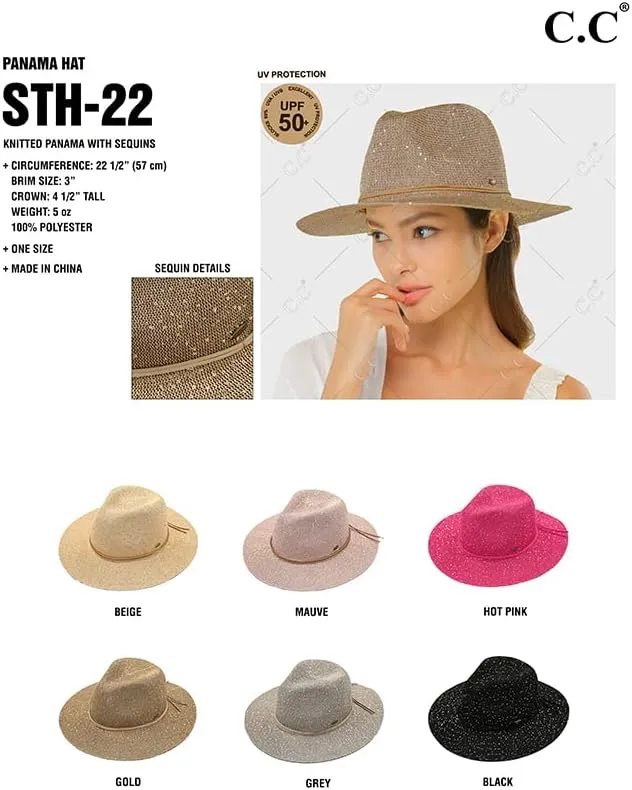 ScarvesMe Women's Classic Knitted Sequin Wide Brim Panama Sun Hat