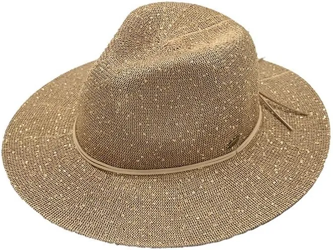 ScarvesMe Women's Classic Knitted Sequin Wide Brim Panama Sun Hat